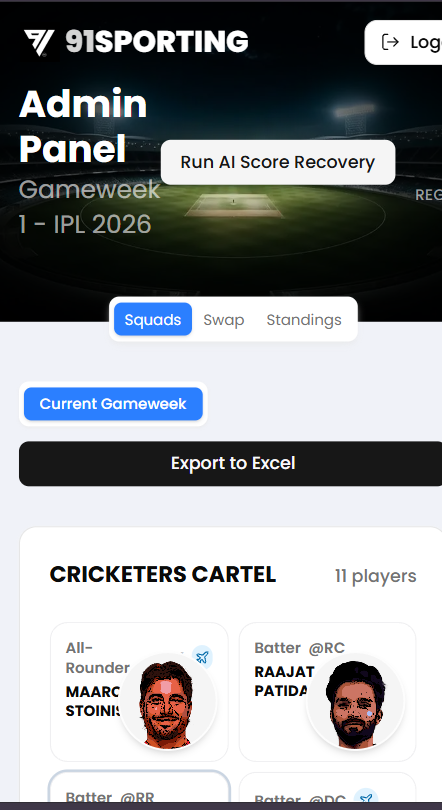91 Fantasy Auction Platform dashboard